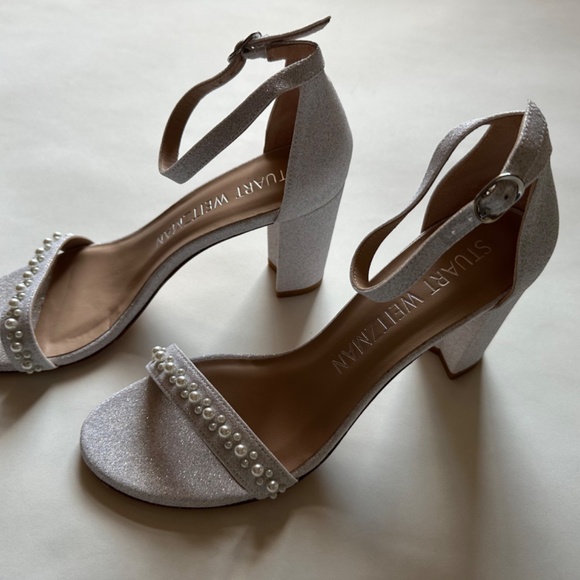 Stuart Weitzman Wedding Rare Nearlynude Demipearl Sandal 80mm 3.2in SZ 8 - Picture 5 of 9